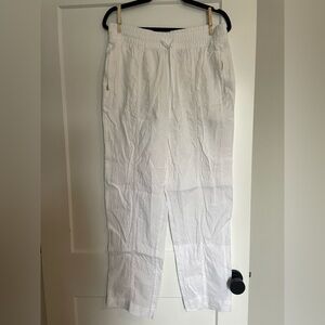 Athleta Retreat Linen High Rise Ankle Pants in White - M Tall